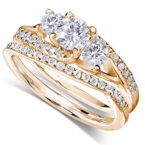 gia certified  carat trilogy  diamond wedding ring set  yellow