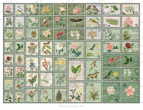 printable stamps collage sheet postage stamps junk journal etsy