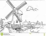 Mill Landscape Coloring Dutch Drawn Hand Adult Book Designlooter 1300 86kb Vector Preview sketch template
