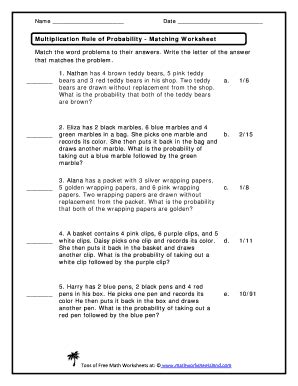 multiplication rule  probability worksheet  answers fill