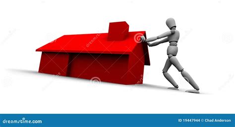 person pushing red house stock illustration illustration  digitally