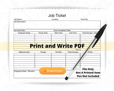 job ticket work order form fillable printable   etsy