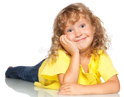 happy girl stock image image  curly laying small
