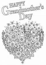 Coloring Happy Grandmother Flowers Grandparents Heart Pages Various Adult sketch template