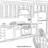 Coloring Cuisine Sketchy Vector Interiores Renderings Dibujos Rooms Abrir sketch template