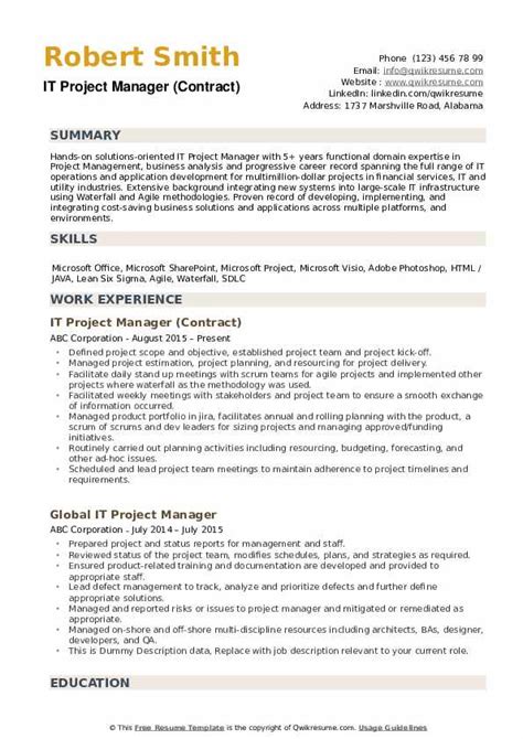 project manager resume samples qwikresume