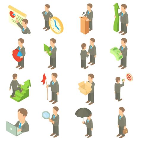 iconos de negocios establecidos en estilo de dibujos animados vector premium