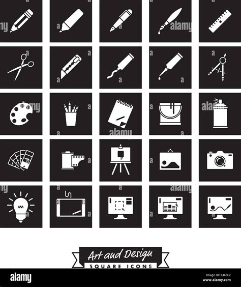 collection   square black art  design related vector icons stock