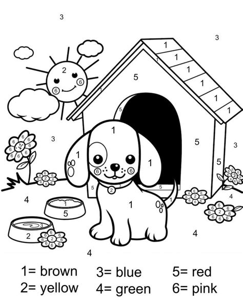 dog color  number printable puppy coloring pages preschool