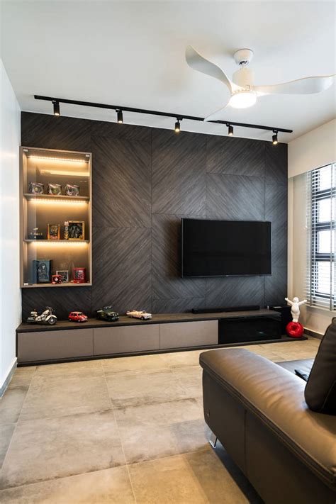 modern contemporary hdb flat tv feature wall  fineline design
