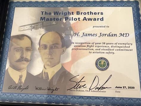 jim jordan receives master pilot award   years  safe flying