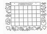 February Color Calendar Blank Calendars Fill Kids Valentine Copy sketch template