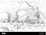 Paesaggio Montagna Montagne Vettoriale Sfondo Berge Gezeichnet Disegnato Skizze sketch template