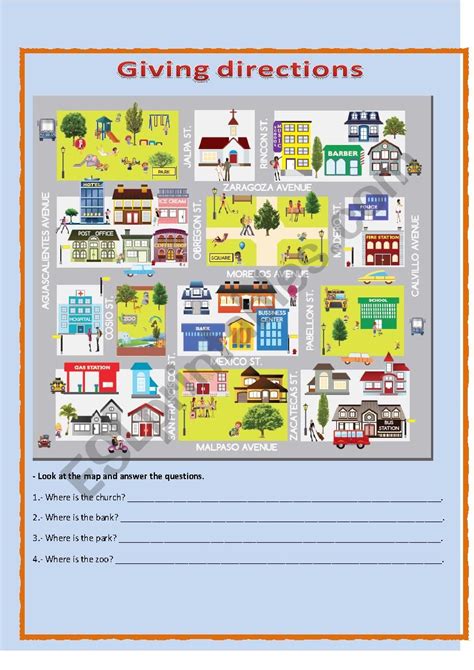 giving directions map incluided esl worksheet  shinaoxi