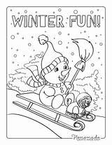 Snowman Coloring Sled Sledding sketch template