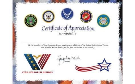 printable veterans certificate  appreciation printable templates