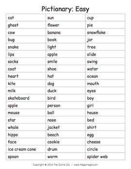 funny pictionary words  adults pictionary words  kids  halloween printable
