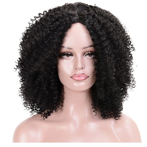 Deyngs Natural Brown Black O Hair Short Afro Kinky Curly Wigs Natural
