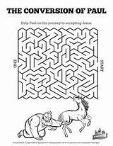 Acts Bible Kids Sunday School Paul Conversion Lessons Activities Mazes Activity Crafts Children Lesson Saul Maze Find Missionary Way Craft sketch template