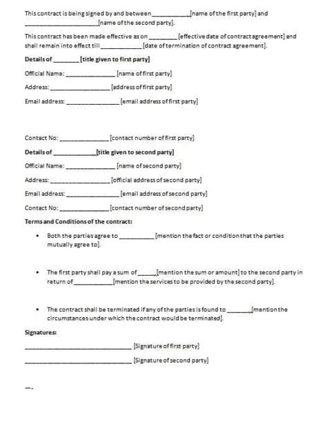 contract agreement template contract agreements formats examples