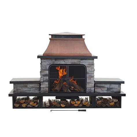 shop sunjoy black steel outdoor wood burning fireplace  lowescom