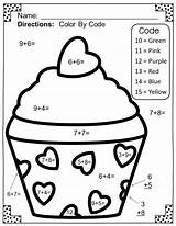 Valentines Number Color Math Valentine Coloring Pages Addition Cupcake Printable Kids Numbers St Worksheets Subtraction Sheets Fun Printables Facts Valentin sketch template