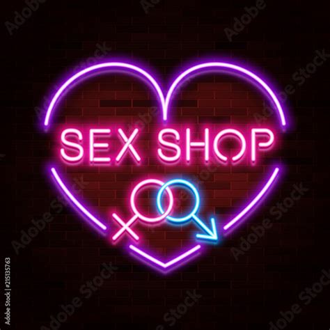 sex shop logo neon realistic text design adult store vector