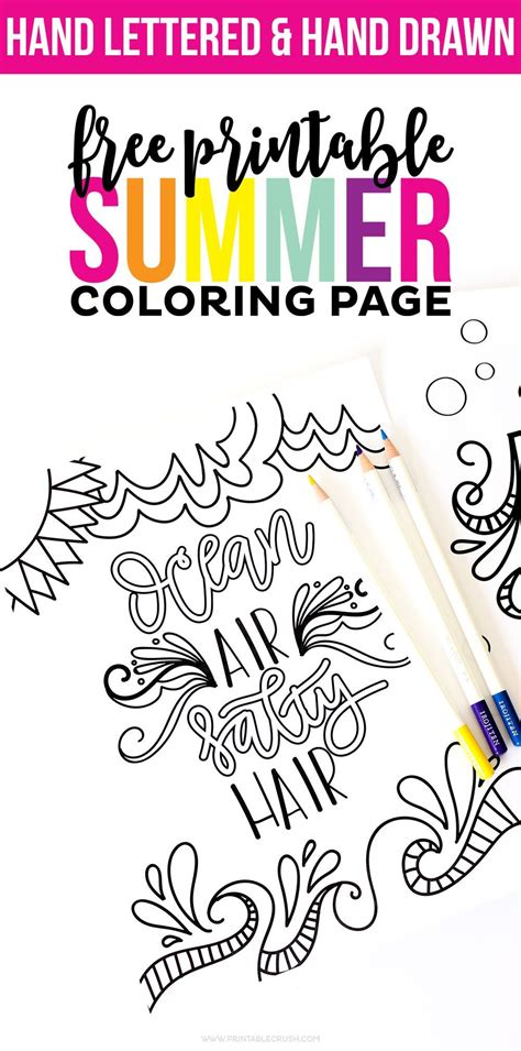 hand lettered  printable summer coloring page