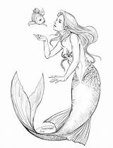 Ariel Flounder Mermaids Realistic Meerjungfrau Havfruer Mermay Tegninger Meerjungfrauen Lineart Tattoos Merman Bleistiftzeichnungen sketch template