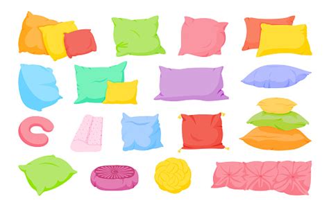 Pillow Cushion Flat Cartoon Set Bed Textile Vector Stock Illustration