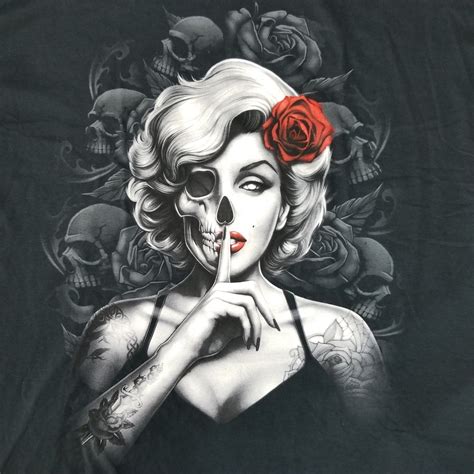 Marilyn Monroe Men S 2xl T Shirt Tattoo Art Skull Rose Gangster Day Of