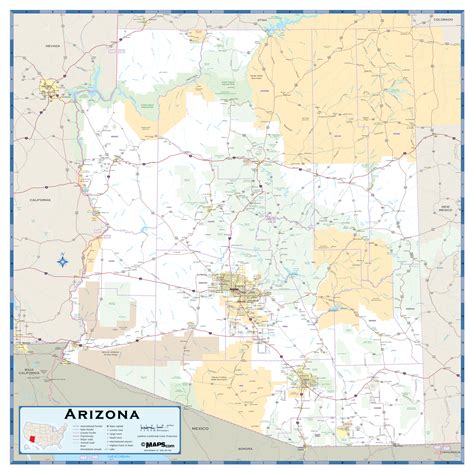 arizona highway wall map mapscomcom