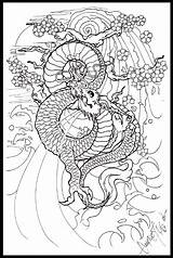 Lineart Japanees Dragons sketch template