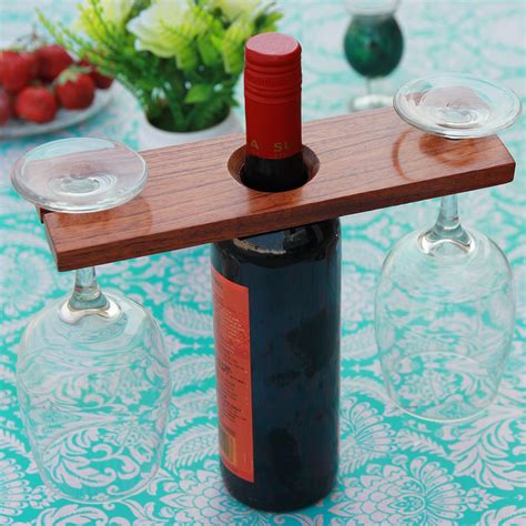 wooden wine bottle glass holder portable wine caddy bar accessories