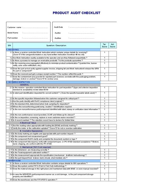 Product Audit Checklist Pcb Template Pdf