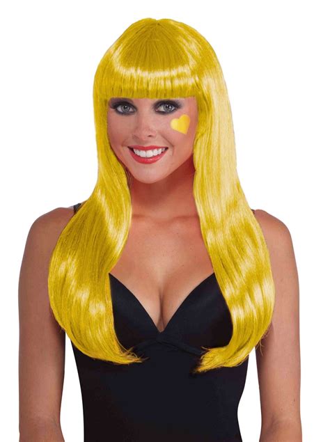 adult neon yellow women long wig   costume land