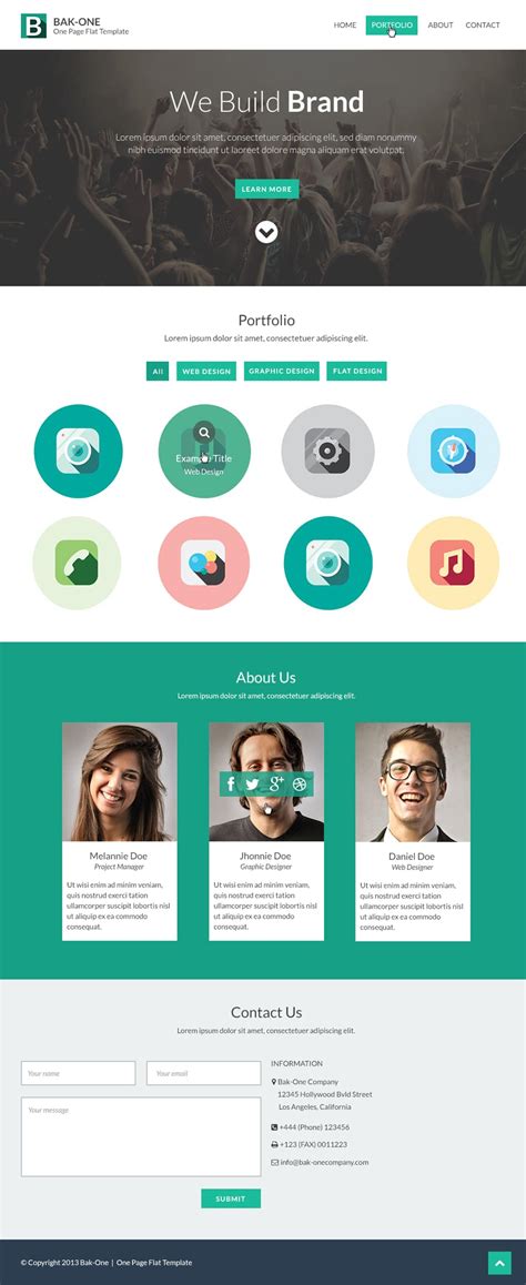 flat style single page website design template psdcss author web