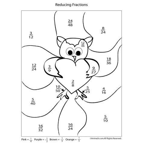 valentines day math activity coloring pages reducing fraction