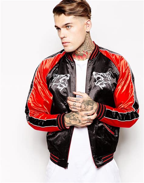 lyst diesel reversible satin bomber jacket jbisa  red  men