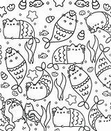 Pusheen Coloring Pages Kawaii Cat Mermaid Cute Printable Rocks Book Unicorn Print Books Catfish Adult Colorear Color Kids Colouring Doodle sketch template