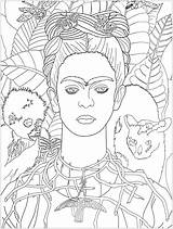 Frida Kahlo Coloring Pages Khalo Portrait Self Cezanne Paul Color Colorear Para Arte Adult Justcolor 1940 Adultos Imagen Colouring Necklace sketch template