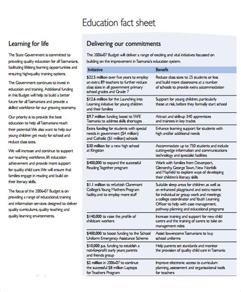 fact sheet templates