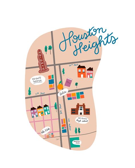 houston heights neighborhood map instant  printable etsy