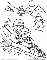 Sledding Coloring Worksheet Pages People Winter Color Sled Snow Education Sheets Printable Christmas Sheet Worksheets Printables sketch template