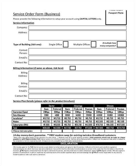 sample business order forms   excel ms word