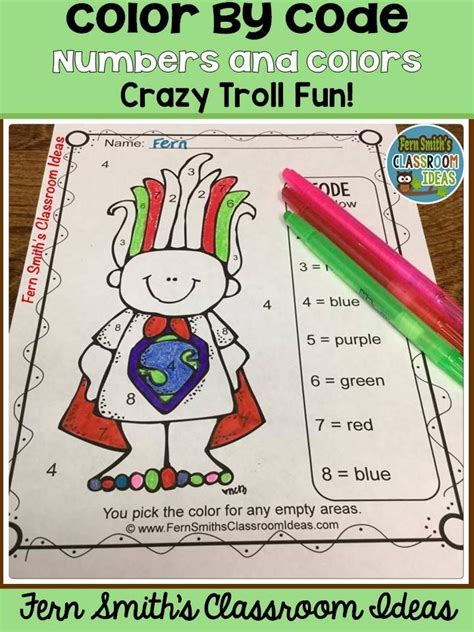 trolls color  answers worksheets     numbers
