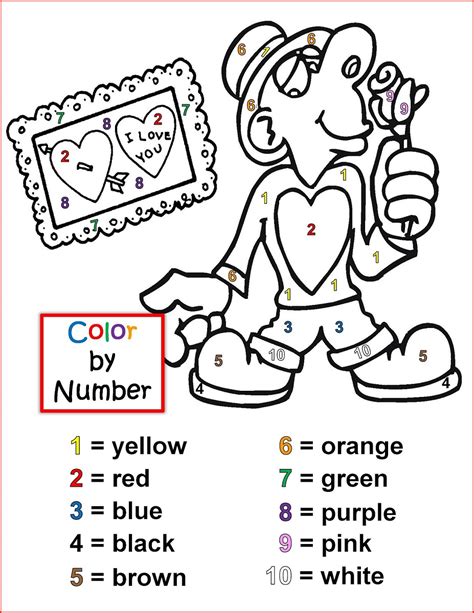 valentines color  number  coloring pages  kids