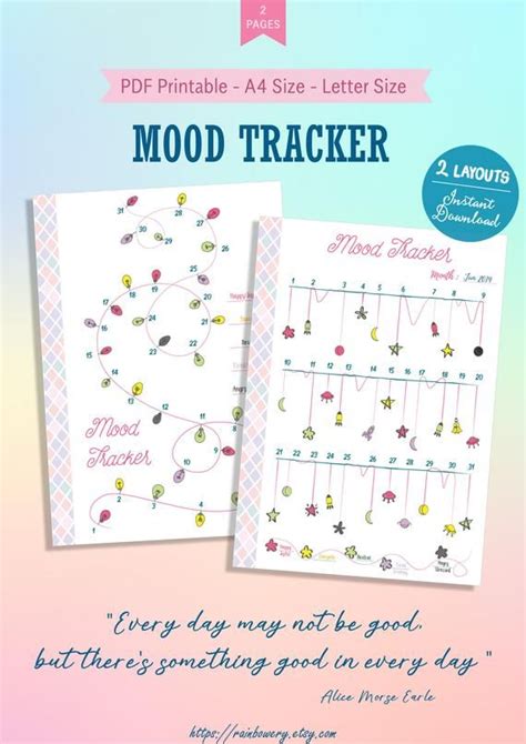 mood tracker printable template monthly mood track mood tracker