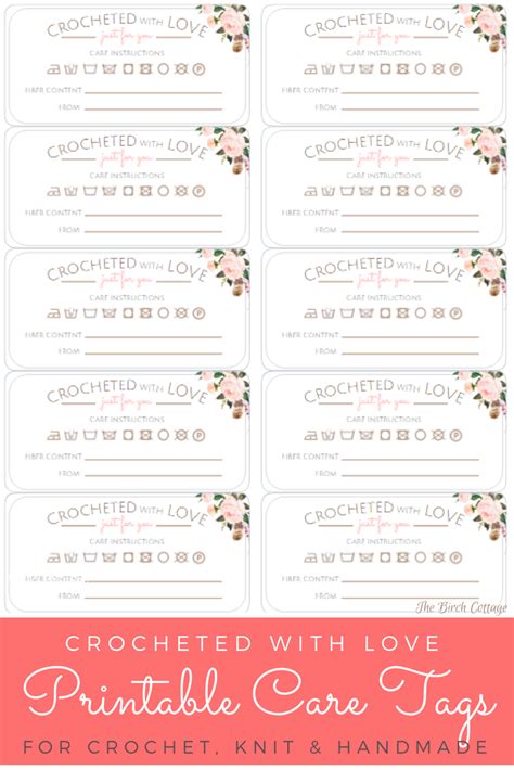 printable care tags  crochet knit  handmade gifts