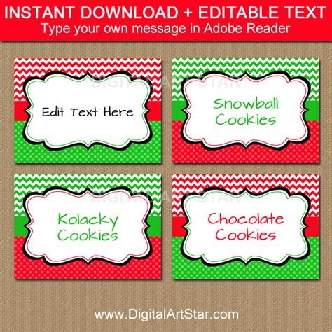 editable christmas food labels holiday place cards digital art star